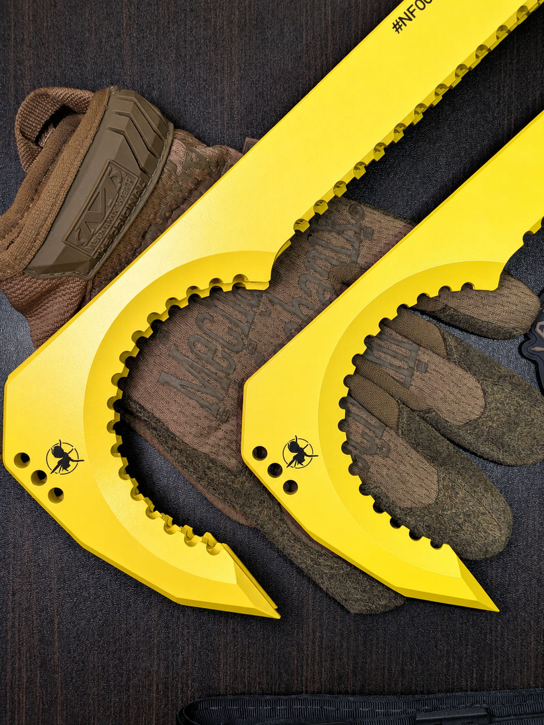 Atrax NFORCE in Lemon Zest Cerakote, original scene with tactical gloves, view 9