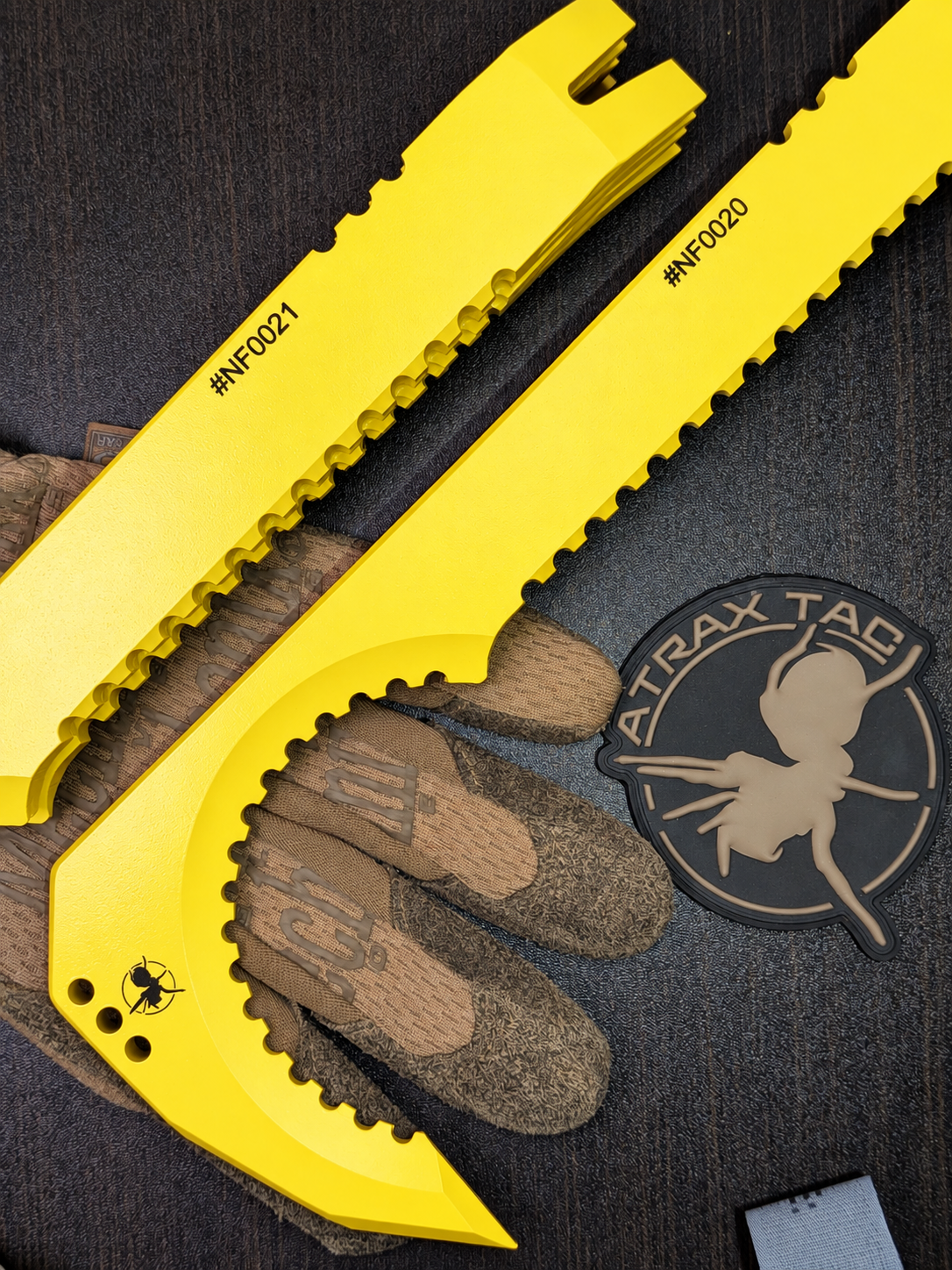 Atrax NFORCE in Lemon Zest Cerakote, original scene with tactical gloves, view 10