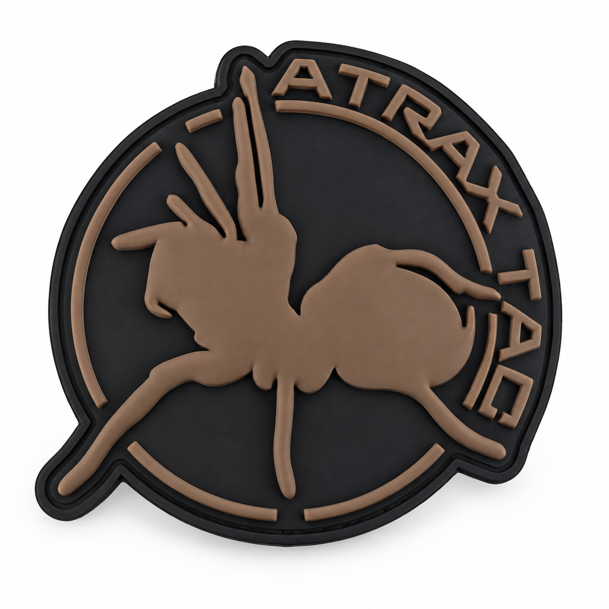 Brown AtraxTac PVC spider patch on white background