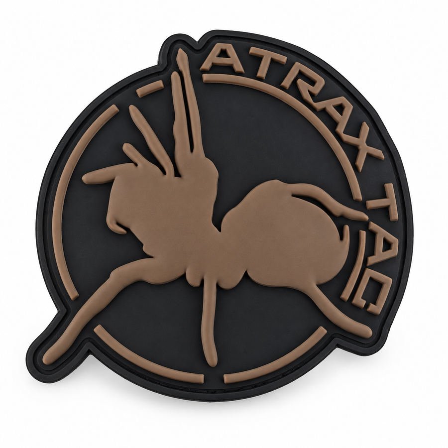 Brown AtraxTac PVC spider patch on white background