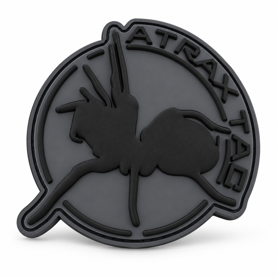 Gray AtraxTac PVC spider patch on white background