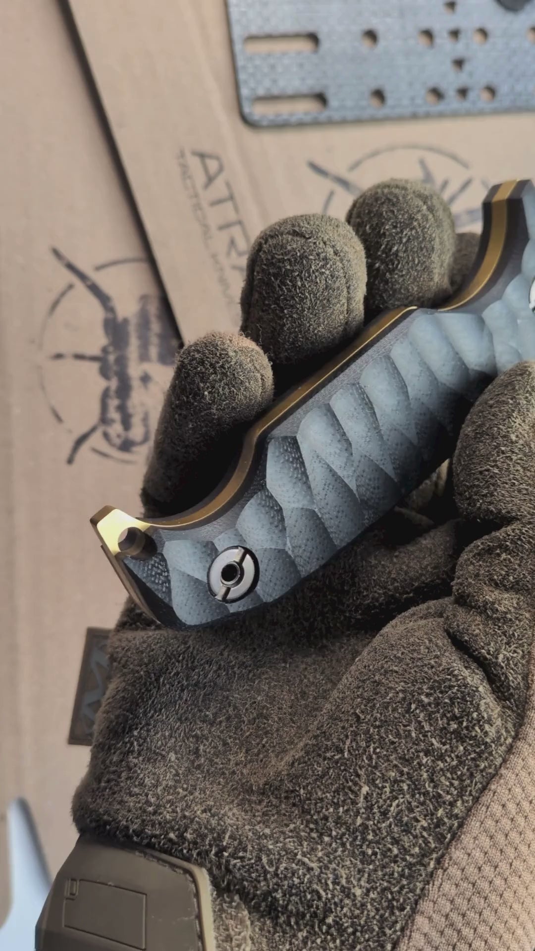Atrax MARDUK Day Care Knife with Black G10 Handle & gold PVD titanium